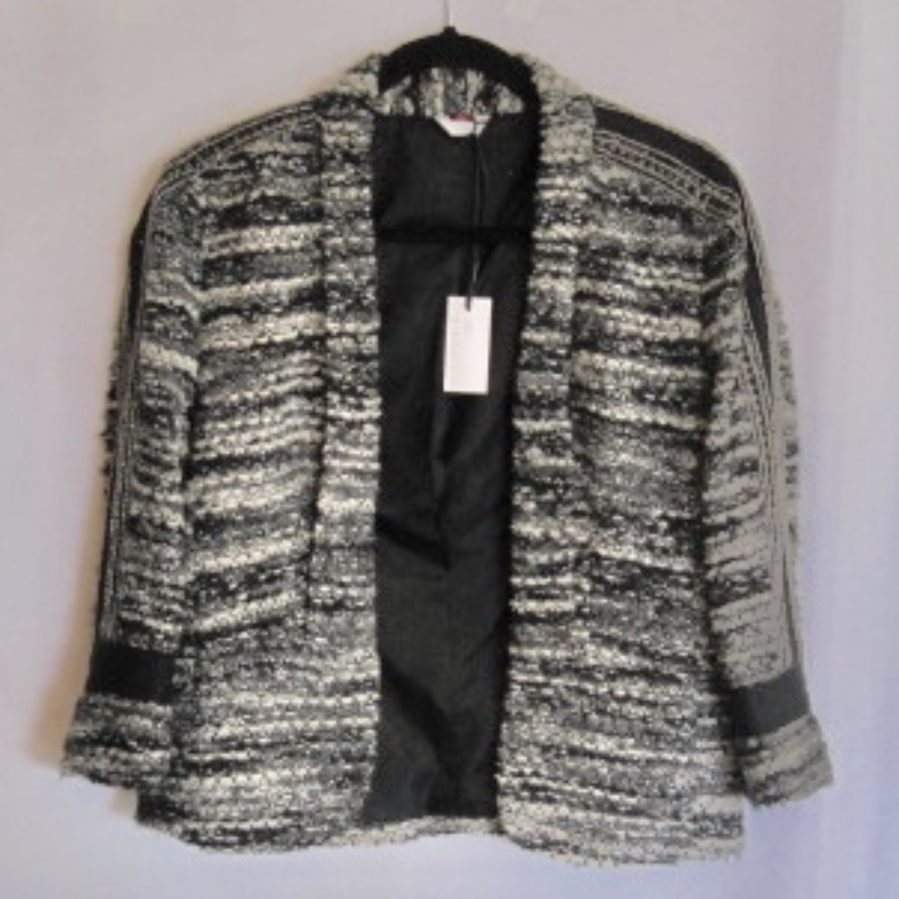 Marisa Minicucci Open Front Tweed Jacket with Beaded Trim
